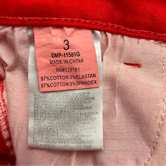 Machine Distressed Red Low Rise Jeans Denim - Picture 6 of 7